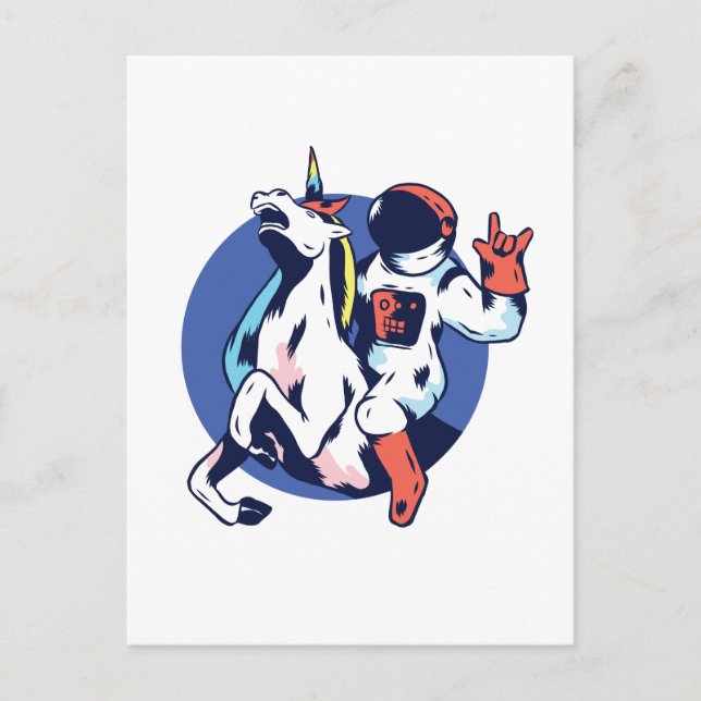 Cool Astronaut Riding Unicorn Rock Teen Graphics Postcard (Front)