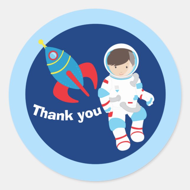 Cool Astronaut Rocket Ship Boys Birthday Party Classic Round Sticker (Front)