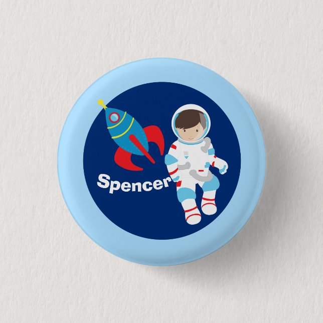 Cool Astronaut Rocket Ship Outer Space Birthday 1 Inch Round Button (Front)