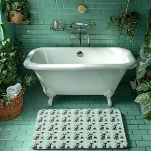 Cool Atomic Retro Cat Spaceship Saturn Stars Bath Mat