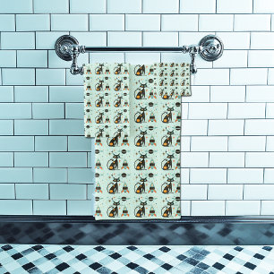 Cool Atomic Retro Cat Spaceship Saturn Stars   Bath Towel Set