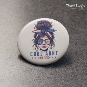 Cool Aunt Votes Vintage Messy Hair Lady Election 3 Inch Round Button