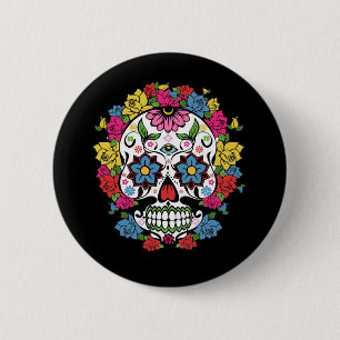 Cool awesome colourful swirls dots flowers skull 2 inch round button