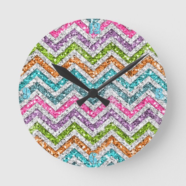 Cool awesome trendy bright colors chevron zigzag round clock (Front)