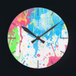 Cool awesome trendy colourful vibrant watercolours round clock<br><div class="desc">Cool awesome trendy colourful vibrant watercolours splatters, bright blue, darker vibrant blue, aqua green, bright green, hot pink, soft pink, orange, yellow, purple, white, neon colours. Girly, unique, fashion, vibrant trendy summer colours, happy, hipster, popular, cute, modern, pretty, artistic, art, sweet, stylish, fashion, awesome, cool, love, loveable image. Personalize it...</div>