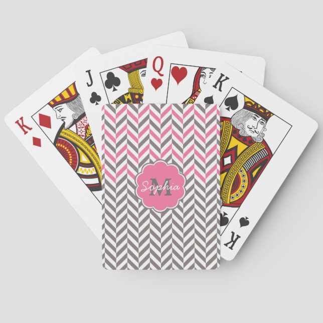 Cool awesome trendy monogram herringbone zigzag playing cards (Back)