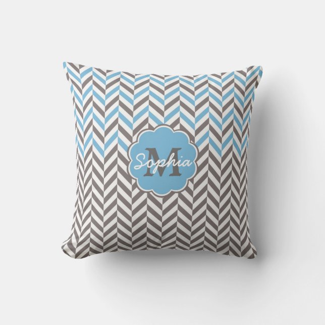 Cool awesome trendy monogram herringbone zigzag throw pillow (Front)