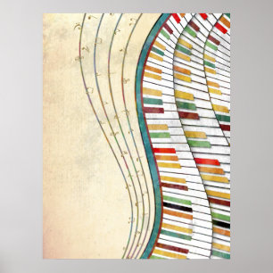 Cool awesome wavy piano retro colours antique poster
