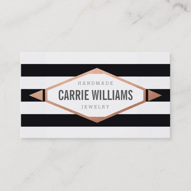COOL AZTEC BOHO LOG striped simple black rose gold Business Card (Front)