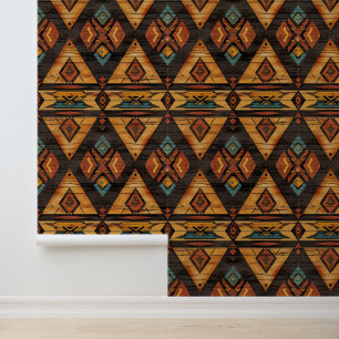cool Aztec Western faux wood tiled pattern Wallpaper