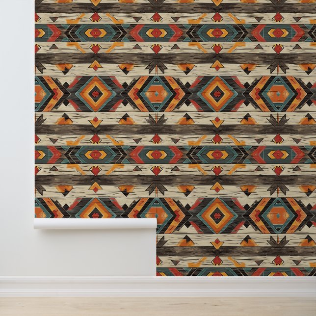 cool Aztec Western faux wood tiled pattern  Wallpaper (Application)