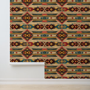 cool Aztec Western faux wood tiled pattern Wallpaper