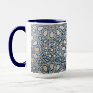 Cool Azure & White Ceramic Tile Geometric Pattern Mug