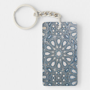 Cool Azure & White Mediterranean Tile Keychain