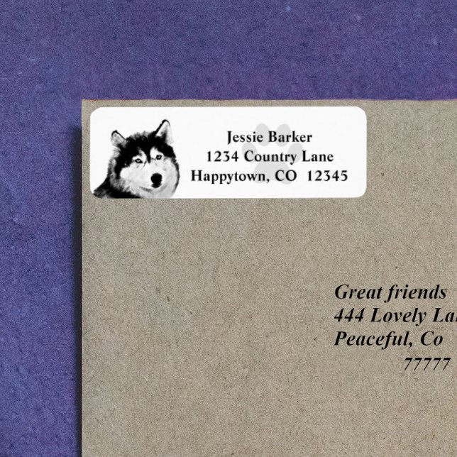 Cool B&W Siberian Husky Adresse de retour Label (Créateur téléchargé)