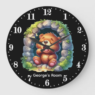 Cool baby boy bears add name nursery  large clock