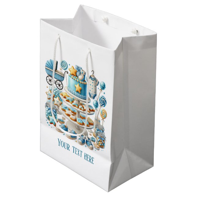 Cool baby boy shower customizable medium gift bag (Front Angled)