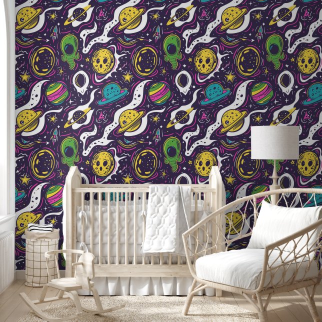 Cool baby boy space alien tiled  wallpaper (Kids)