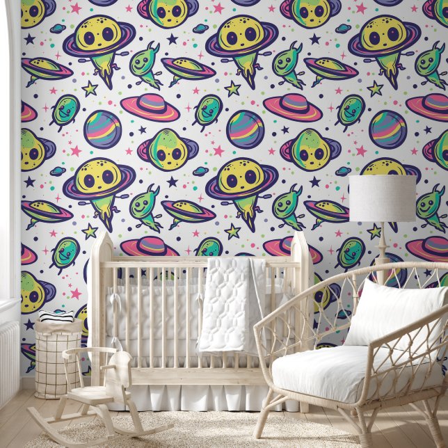 Cool baby boy space alien tiled Wallpaper  (Kids)