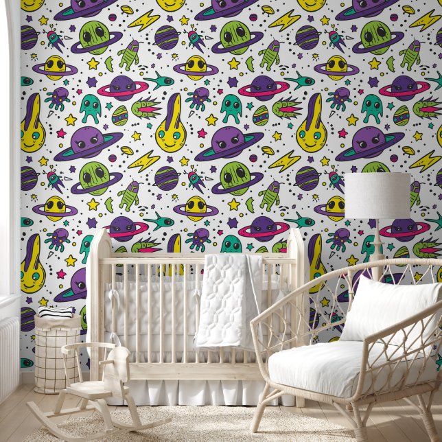 Cool baby boy space alien tiled  wallpaper (Kids)