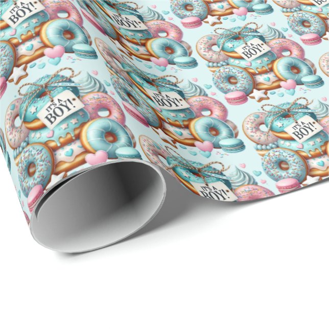Cool baby boys doughnut tiled baby shower wrapping paper (Roll Corner)