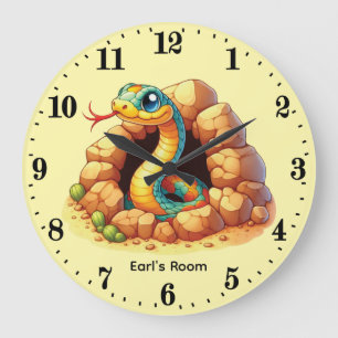 Cool baby snake boy's add name nursery large clock