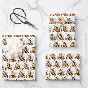 Cool baby triplets bee pattern tiled wrapping paper sheet