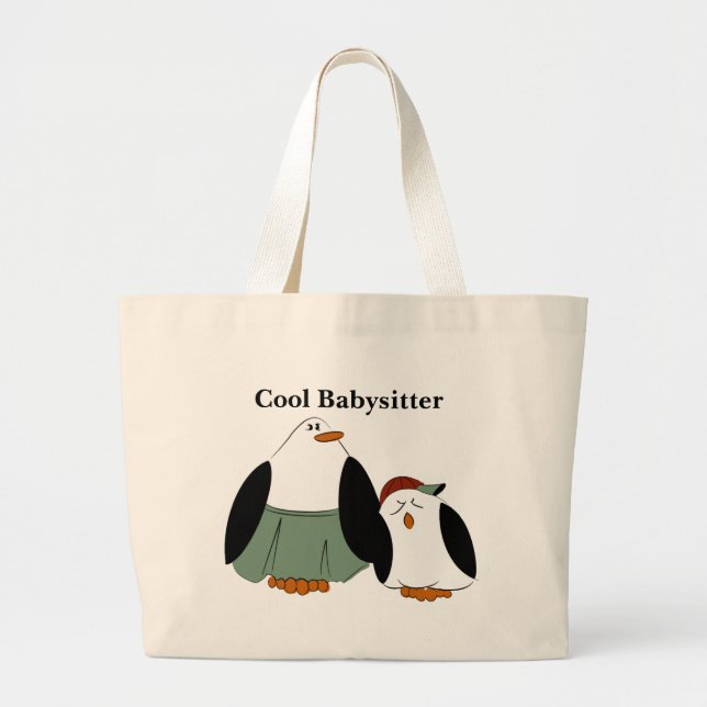 Cool Babysitter Cute Cartoon Penguins Large Tote Bag (Front)