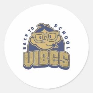 Cool Back to School Vibes Cartoon Art Classic Round Sticker