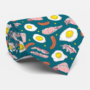 Cool Bacon Egg Sausage Breakfast Food Pattern Blue Tie