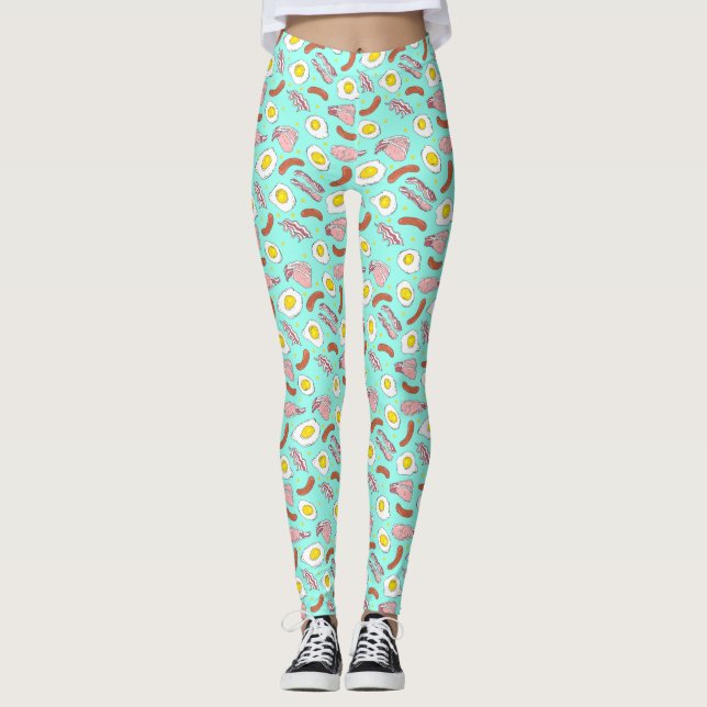 Cool Bacon Egg Sausage Breakfast Food Pattern Leggings (Front)