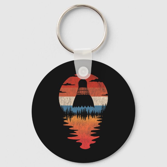 Cool Badminton Retro Vintage Sunset Style  Keychain (Front)