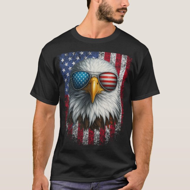 Cool Bald Eagle American Sunglasses Patriotic T-Shirt (Front)