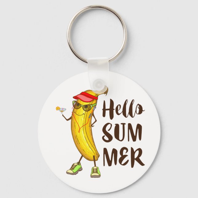 Cool Banana Hello Summer Funny Tropical Fruit  Keychain (Front)