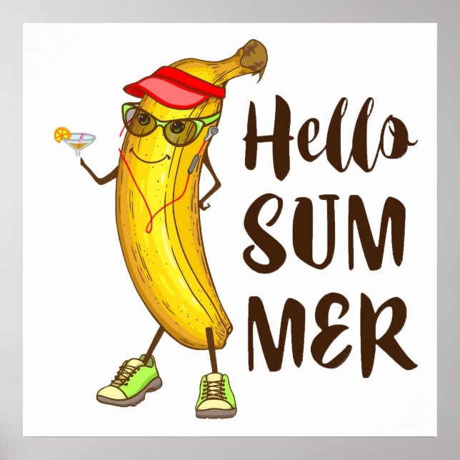 Cool Banana Hello Summer Funny Tropical Fruit  Poster (Front)