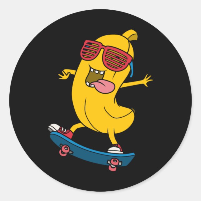 Cool banana playing skateboard classic round sticker (Front)