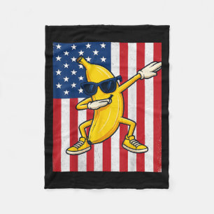 Cool Banana Vintage American Flag Dabbing Banana L Fleece Blanket