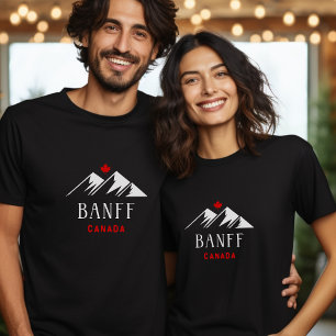 Cool Banff Canada Mountains Maple Leaf Dark Color T-Shirt