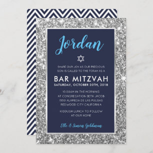 cool BAR MITZVAH entre invitation bleu marine et a