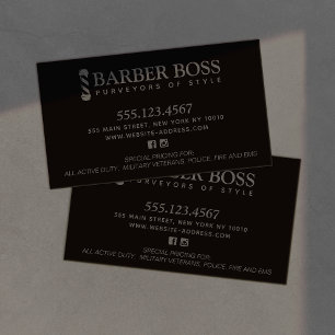 Cool Barber Barbershop Black on Blac Business Card