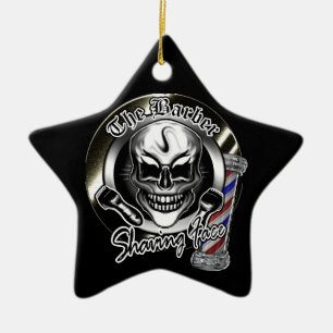 Cool Barber Skull Christmas Ornament