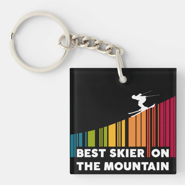 Cool Barcode Design Best Skier On The Mountain  Keychain (Front)