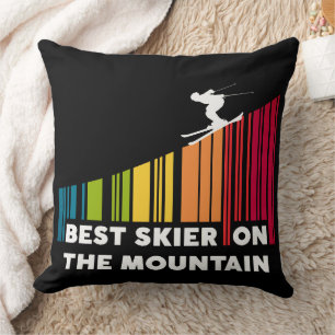 Cool Barcode Design Best Skier On The Mountain  Throw Pillow