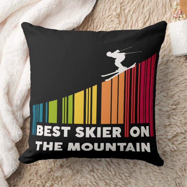 Cool Barcode Design Best Skier On The Mountain  Throw Pillow (Blanket)