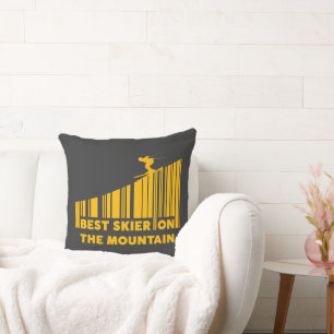 Cool Barcode Design Best Skier On The Mountain  Throw Pillow