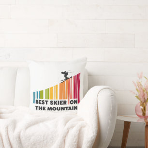 Cool Barcode Design Best Skier On The Mountain  Throw Pillow