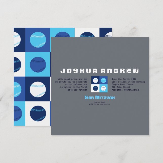 COOL BASEBALL Bar Bat mitzvah Invitation (Devant / Derrière)