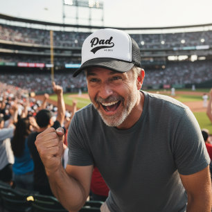 Cool Baseball Dad Est Year Typography Sports Trucker Hat
