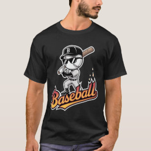 Cool Baseball Mascot Sunglasses Flaming Text Boys  T-Shirt