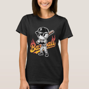 Cool Baseball Mascot Sunglasses Flaming Text Boys  T-Shirt